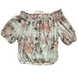 Small-medium Floral off-shoulder Rachel Zoe short-sleeved chiffon blouse
